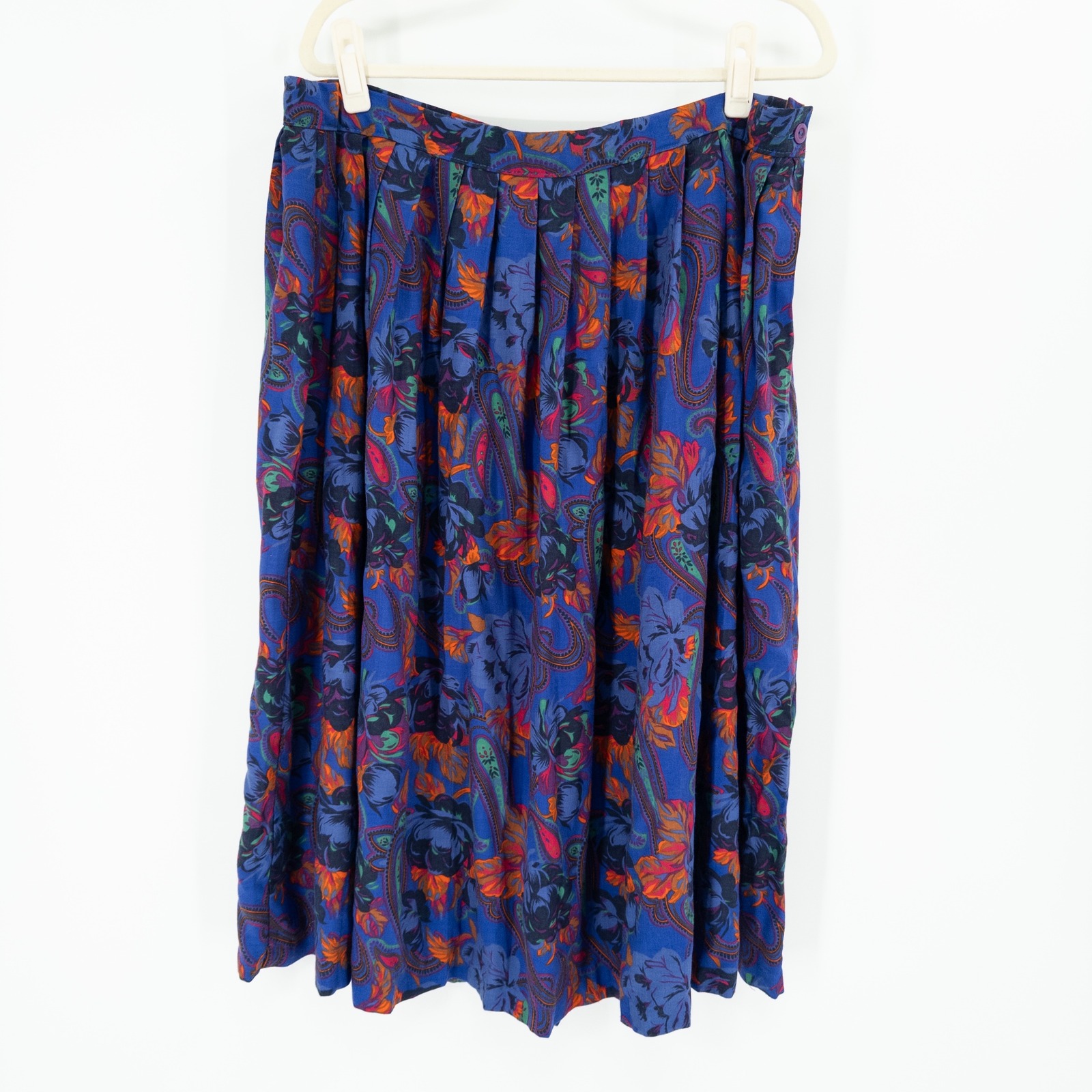 Vintage Jewel Tone Pleated Midi Skirt L Floral Hippie Boho Festival Retro